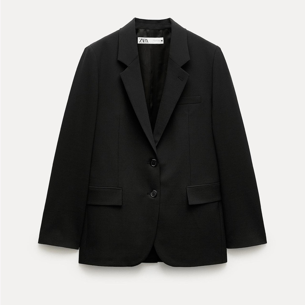 Zara Oversized Wool Blend Jacket Blazer Coat ZW Collection Black size XS NWT